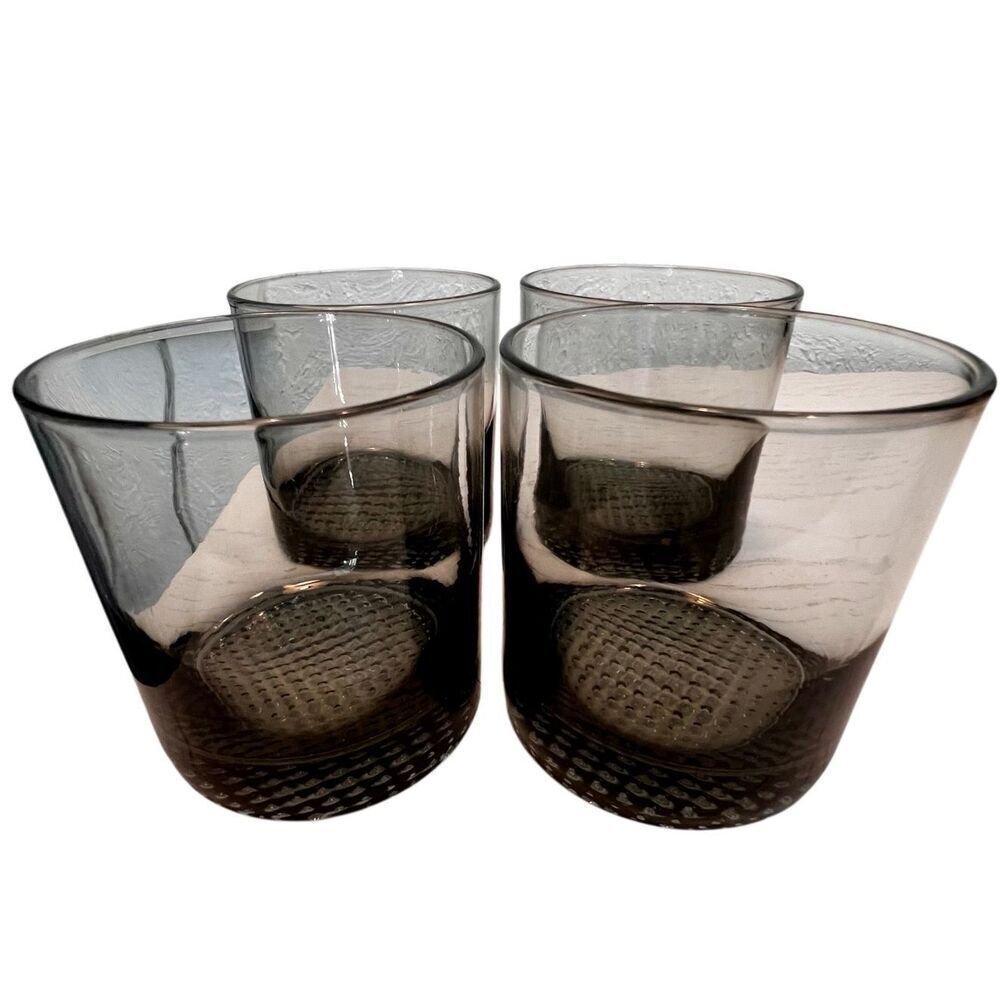 Set of 4 MCM Retro Tinted Gray Smoky Cocktail Glasses